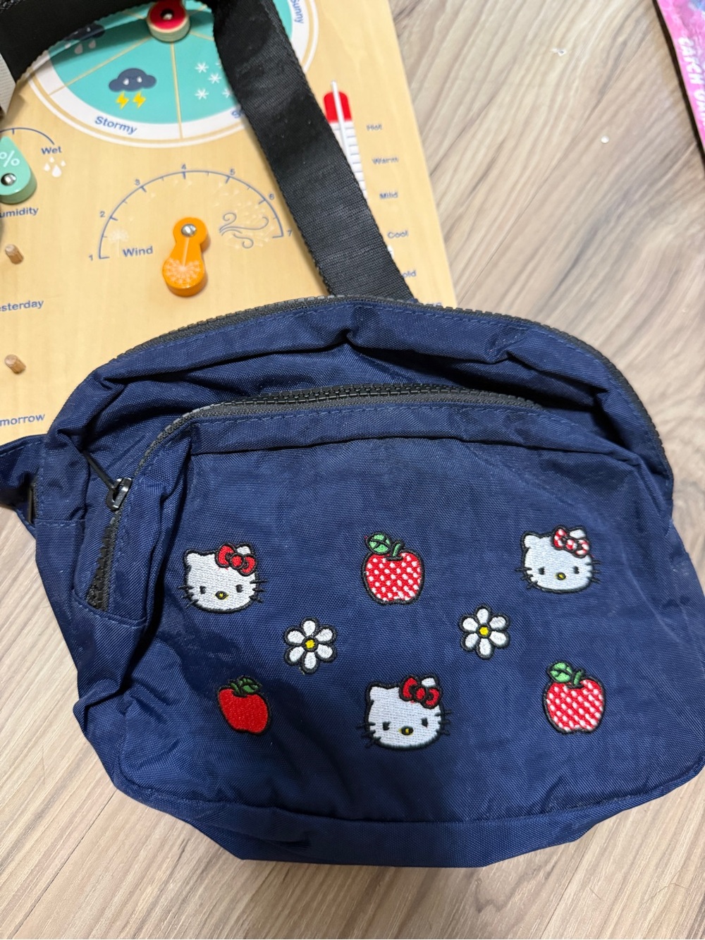 Baggu Hello Kitty Navy Kids Crossbody Bag with Apple & Daisy Embroideries